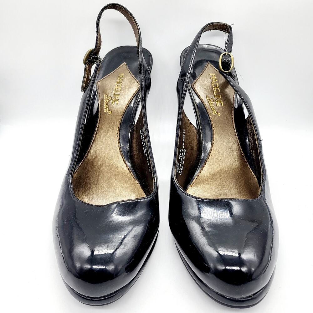 Y2K Madeline Stuart Stein Black Patent Leather Slingback Heels Women’s Size 8.5M
